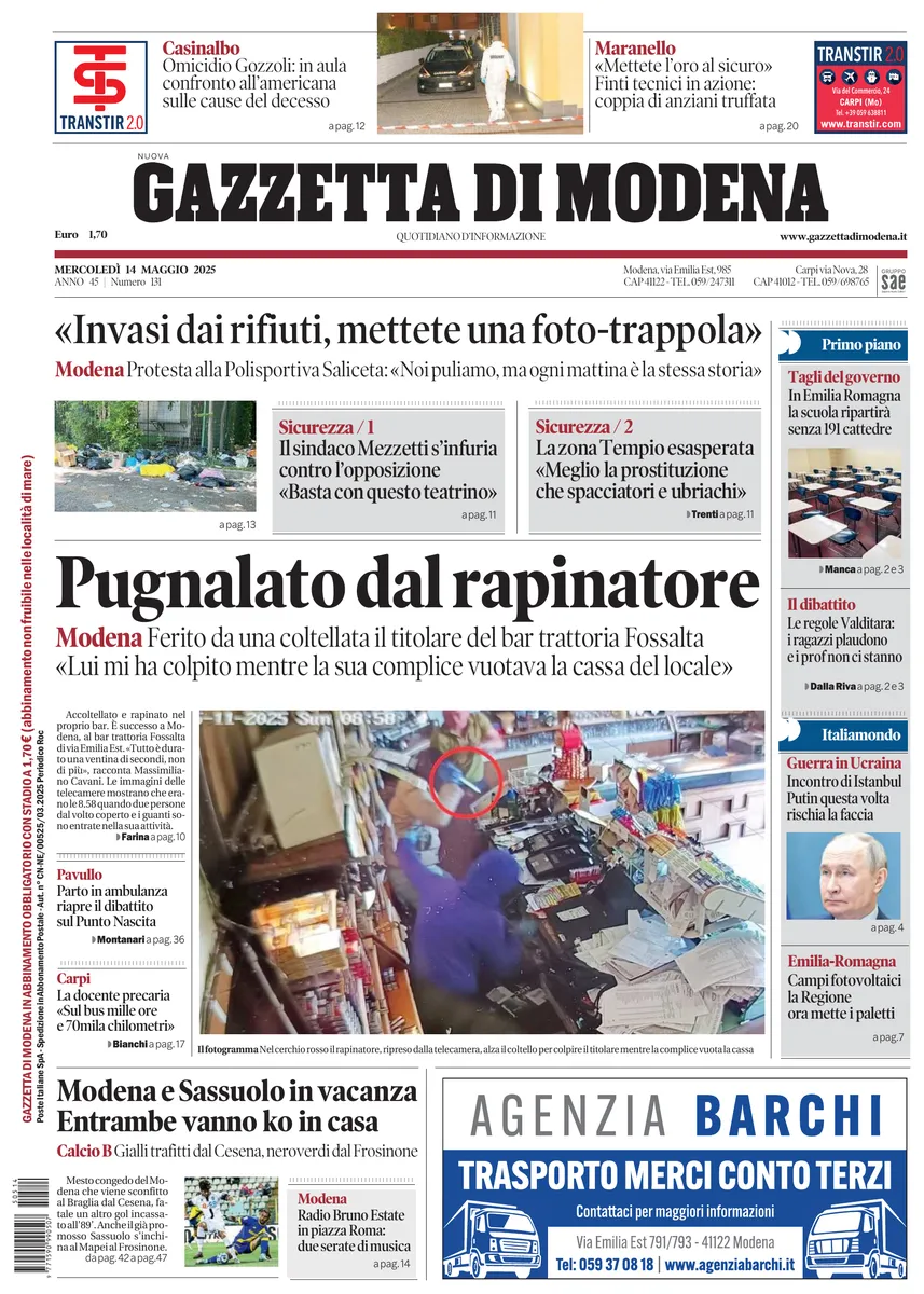 Prima-pagina-gazzetta di modena-oggi-edizione-del-2025-05-14